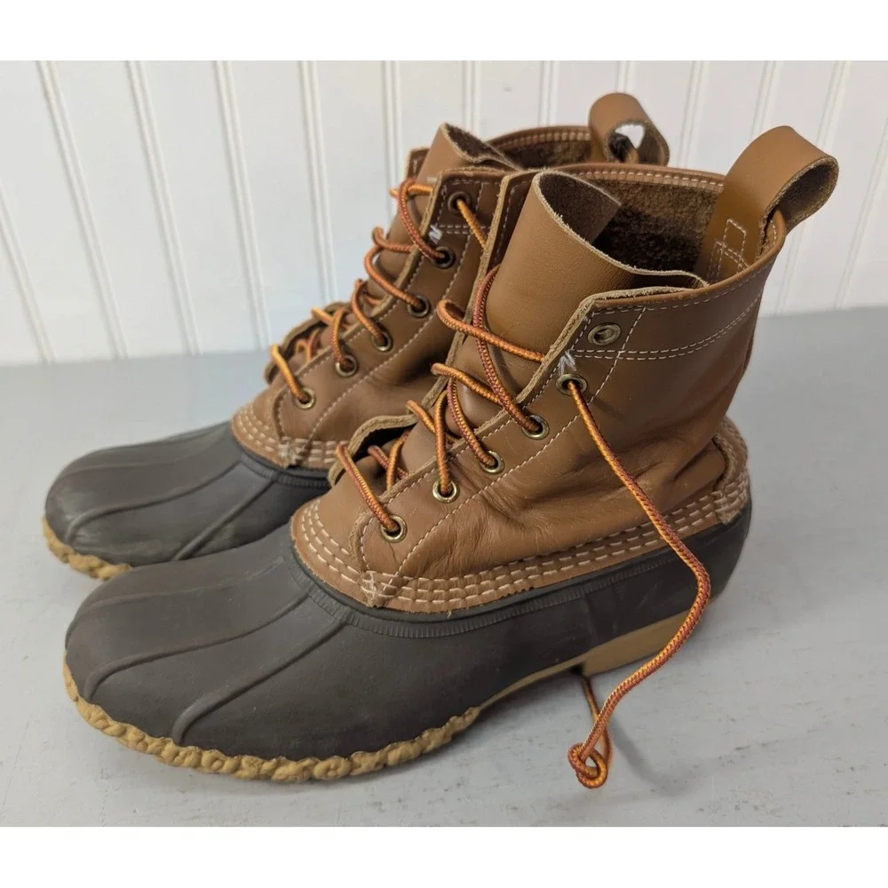 LL Bean Waterproof Leather Duck Bean Boots Mens‎ 9 Womens 10 Brown Made in Maine